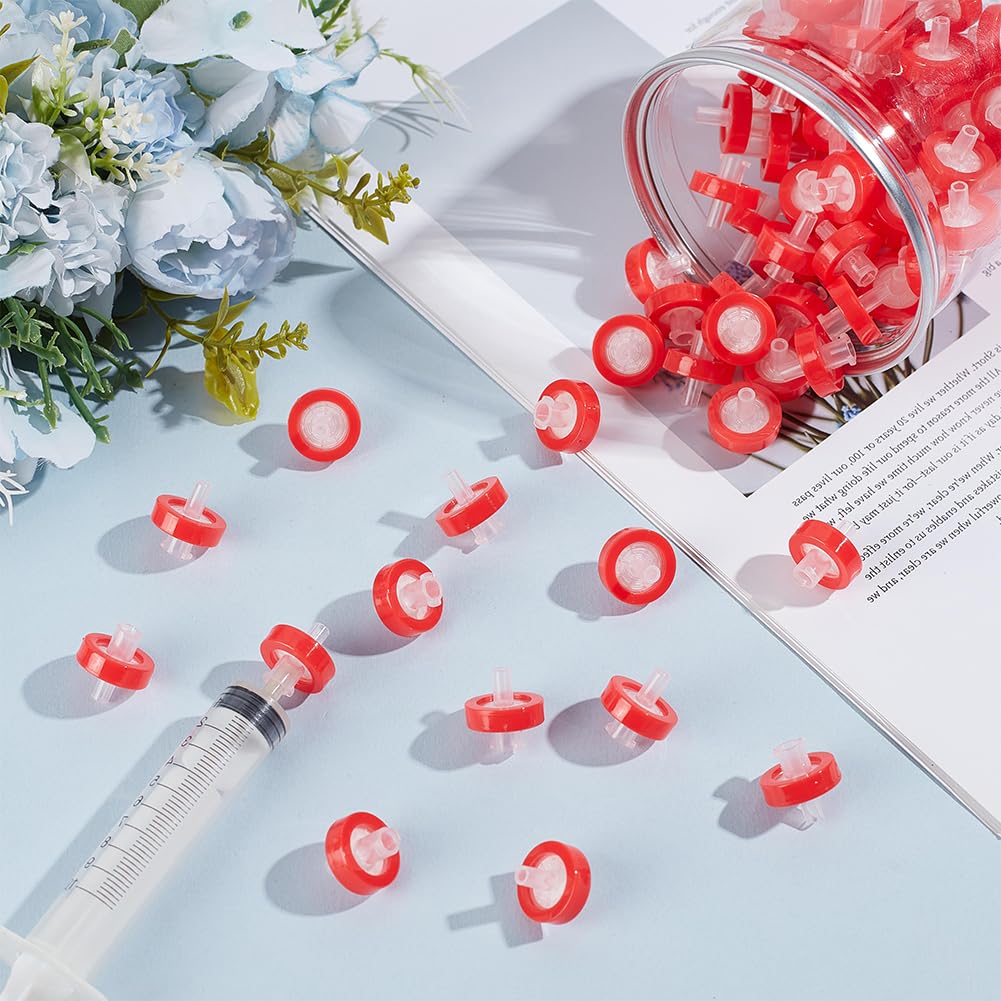 OLYCRAFT 100 rote Spritzenfilter Hydrophobe PTFE Membran 17mm Durchmesser Labor PTFE Membran Hydrophobe PTFE Membranen 0.22 µm Nicht Steril HPLC Und GC Nadelfilter Für Spotting Laborbedarf