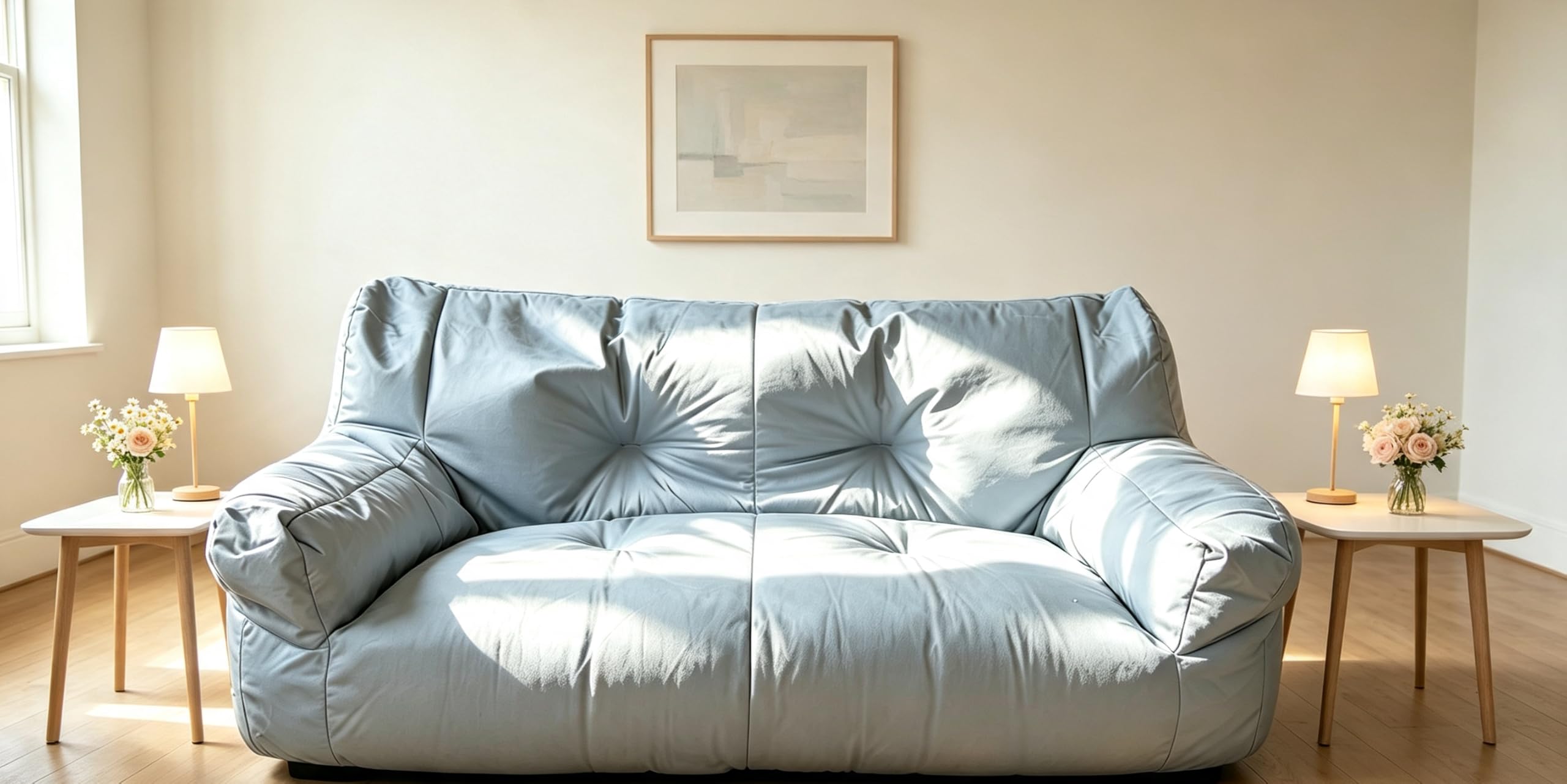 Lazy Sofa Chair 2-Seater Waterproof Large Floor Lounge Couch with Armrests for Living Room Bedroom (115x65x50cm) (Gray) Manual measurements have an error of 3–5 centimetres