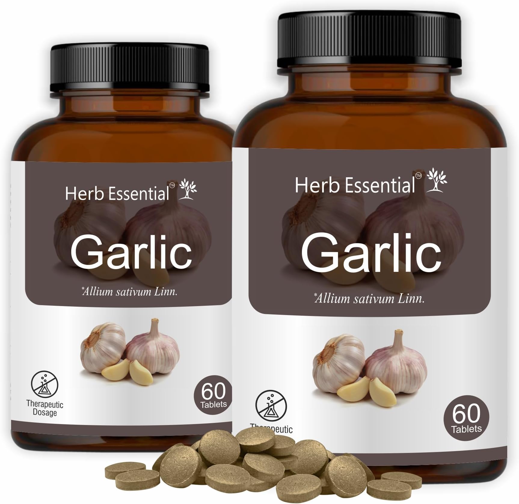 Herb Essential Odorless Garlic Fresh 500mg (120 Tablets), Herbal Supplement with Pure Extracts, No Preservatives & Gluten-Free, Made with Natural Ayurvedic Formula-Pack of 2 (Each 60 Count)