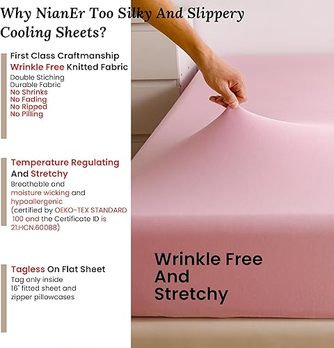 Miniatura 4 de Juego de sábanas refrescantes de punto suave y sedoso para personas que duermen con calor, fundas de almohada con cremallera de 16 pulgadas de