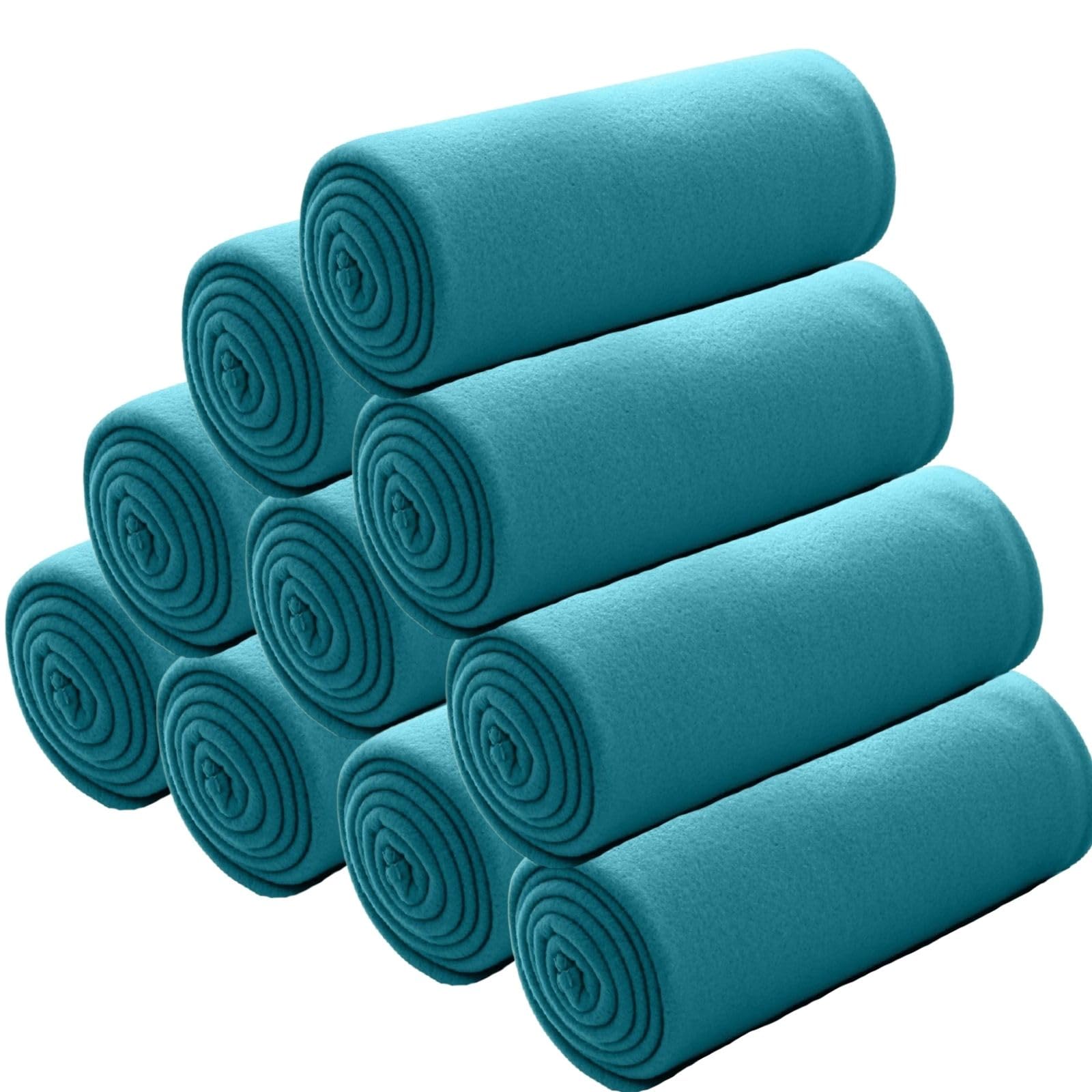 wometo 10er Set Polar Fleecedecke 130x160 Oeko-TEX ca. 400g türkis | mit Anti-Pilling und Kettelrand, im 10er Vorteilspack