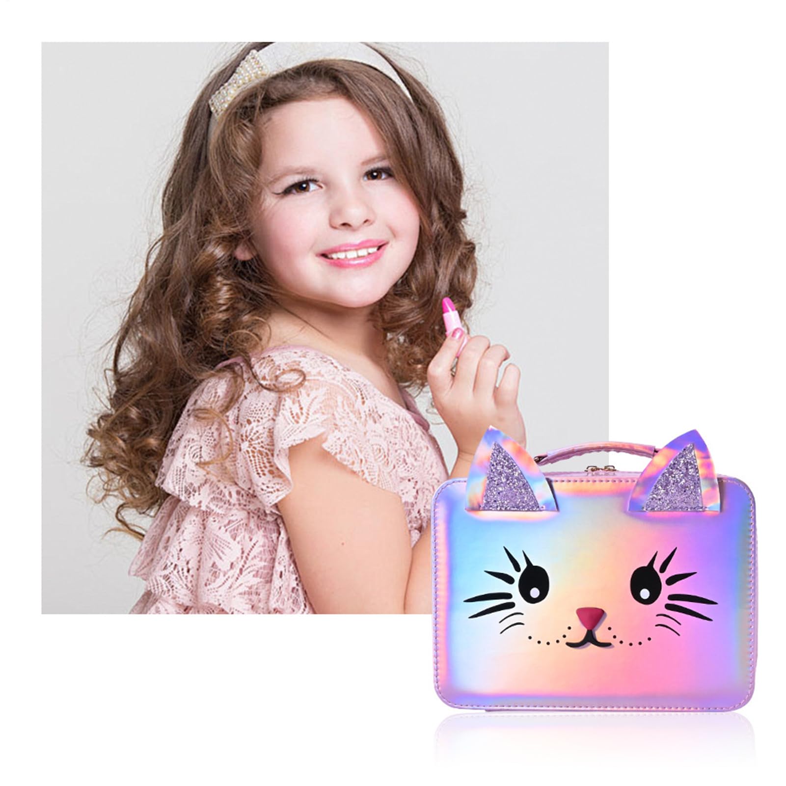 Kit Di Trucco Per Bambini Vero Giocattolo Cosmetico Da Principessa | Trucco Con Borsetta A Forma Di Gatto Per Bambini Per Bambini, Giochi Di Finzione E Travestimenti Per Feste, Compleanni E