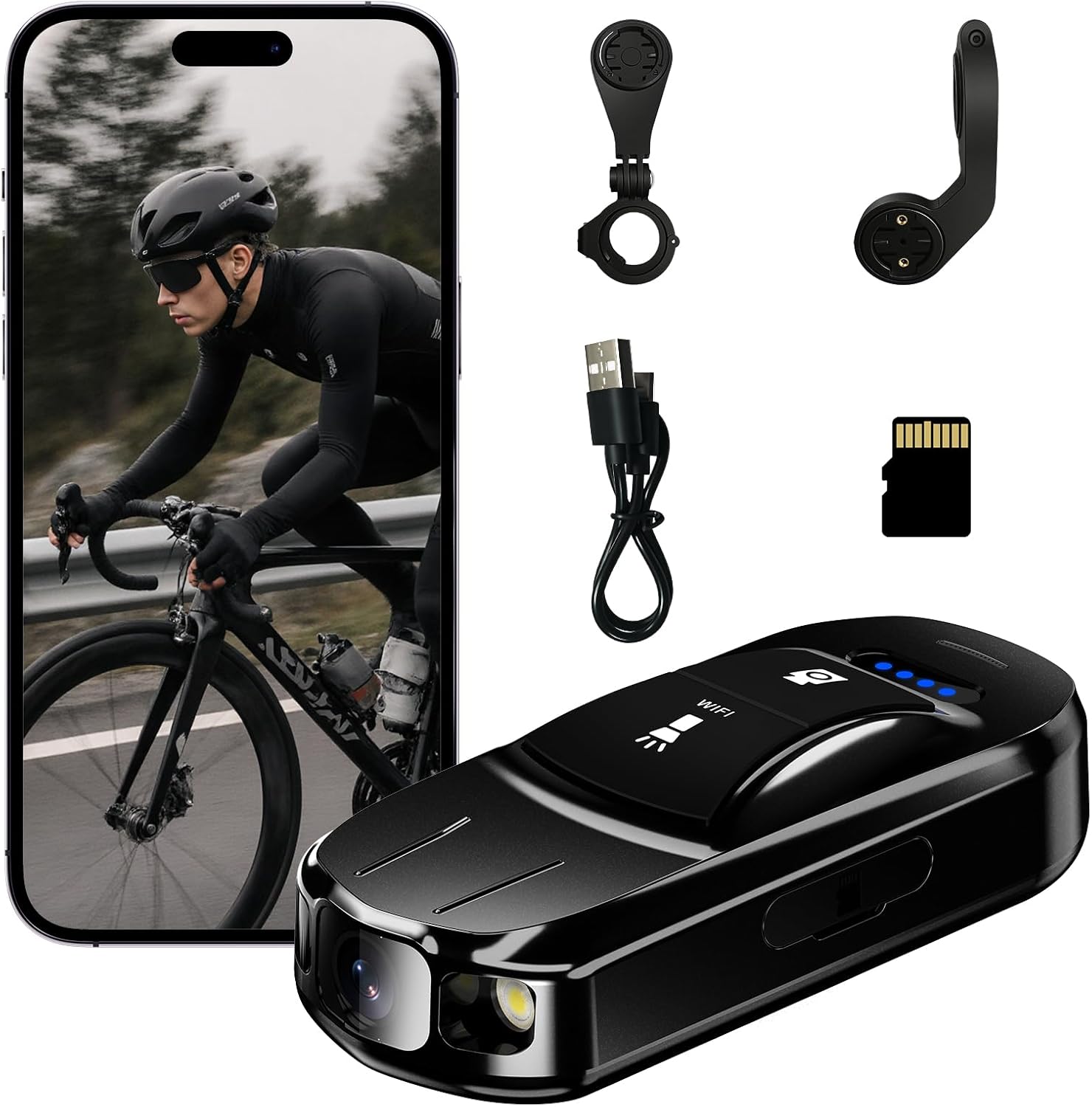 Bike Camera Small Thumb Action Camera, IPX6 Waterproof, Wireless, with Bike Mount, for Cycling, Sports, Vlogging & Content Creation (Black)