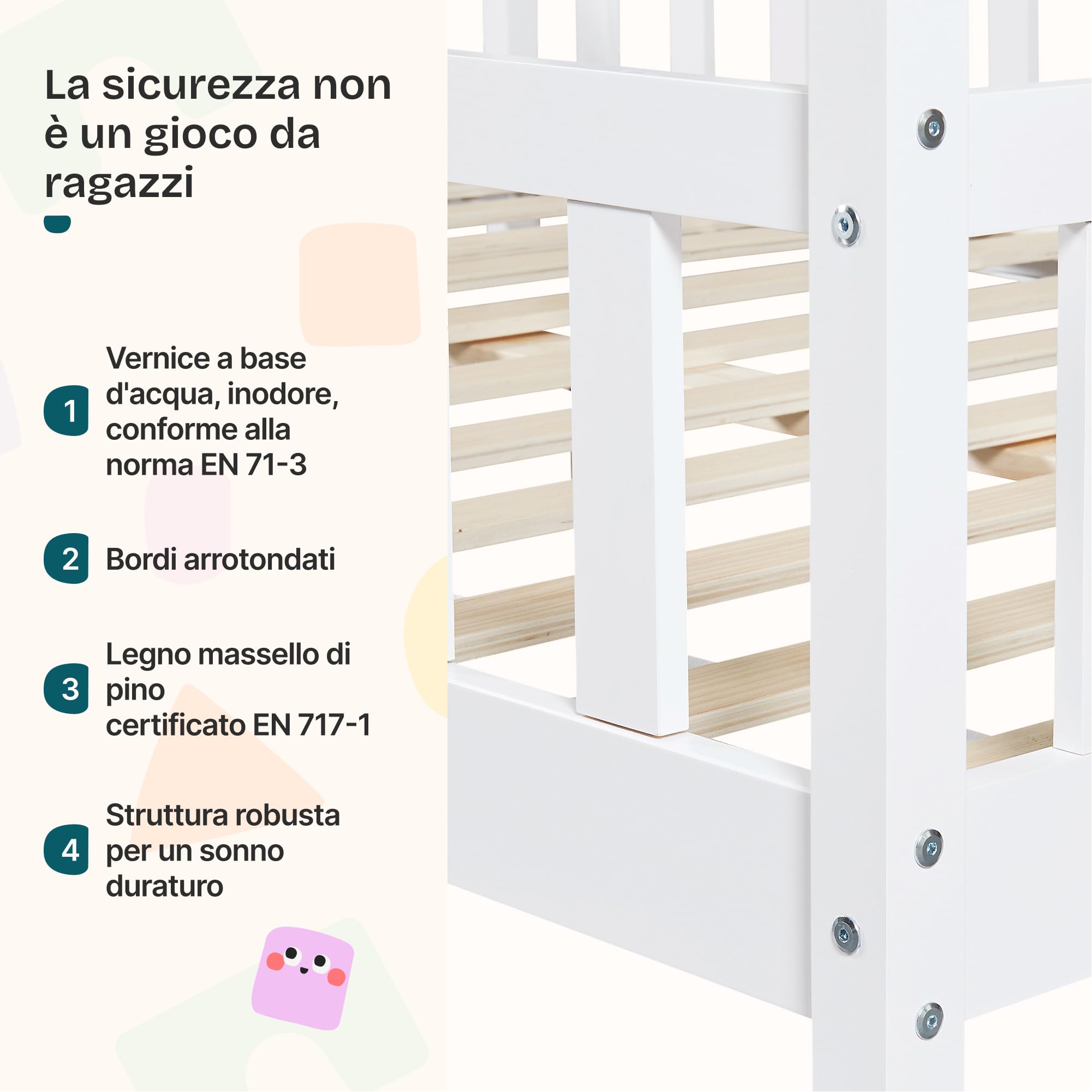 [en.casa] Letto per Cameretta Lettino a Forma di Casetta con Sbarre Letto Piazza e Mezza per Bambini Struttura in Legno di Pino 120 x 200 cm Bianco