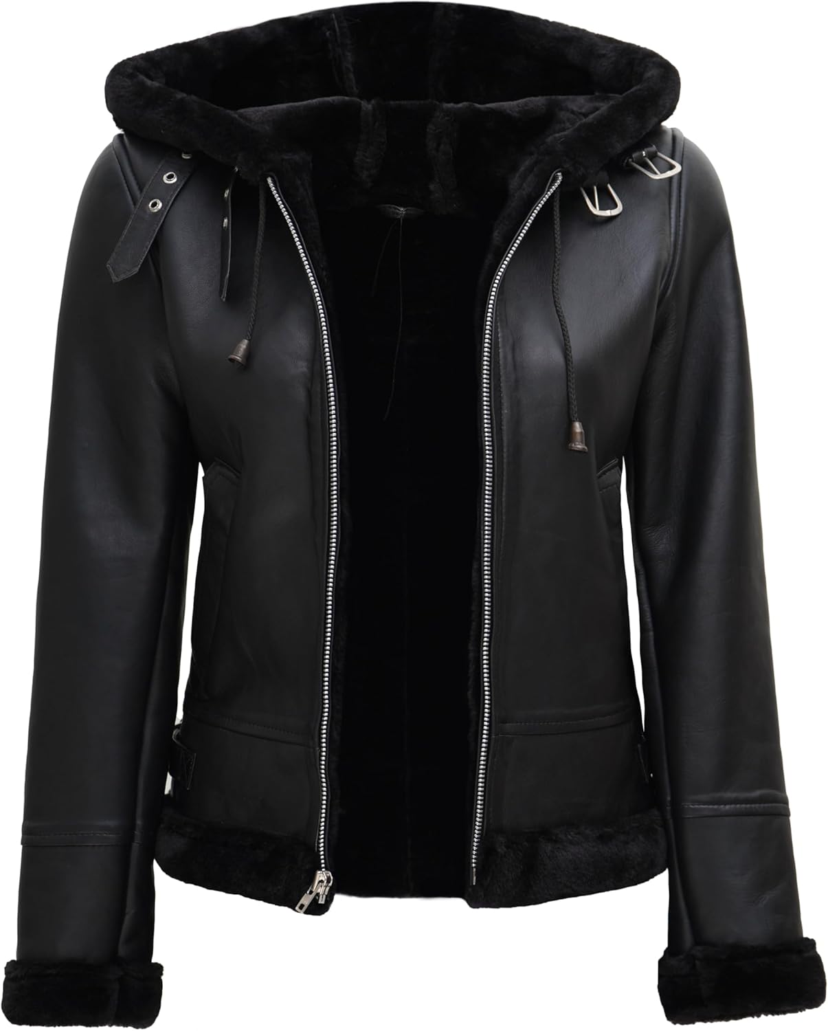 Blingsoul Womens Leather Sherpa Jacket - Real Leather Winter Jackets for Women - Image 2