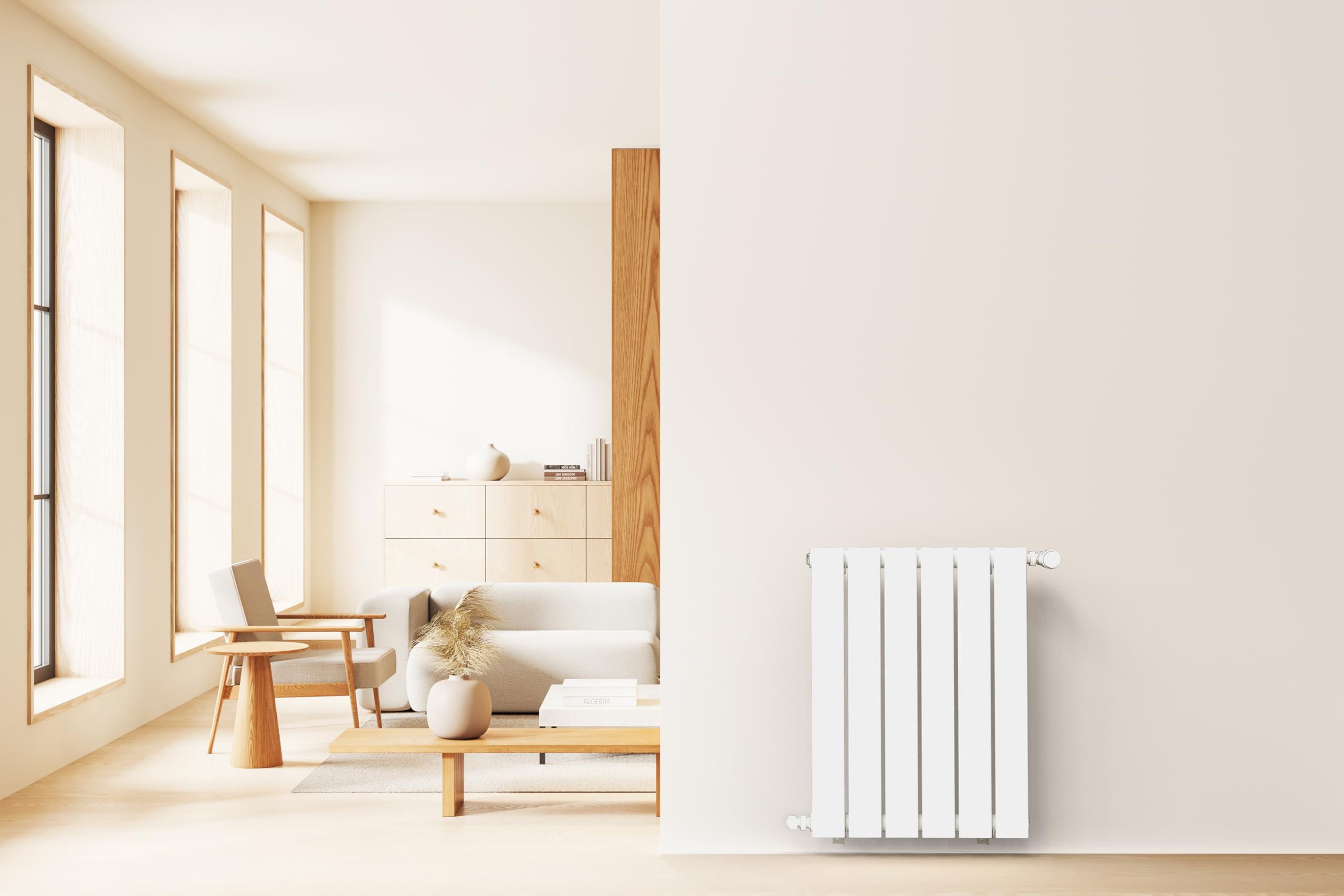 Radiateur blanc mural eau chaude horizontal en acier | 60 x 45 cm 361 Watt pour chauffage central | 4 raccordements standards 15x21 (1/2) série NYTIA by NOYON & THIEBAULT