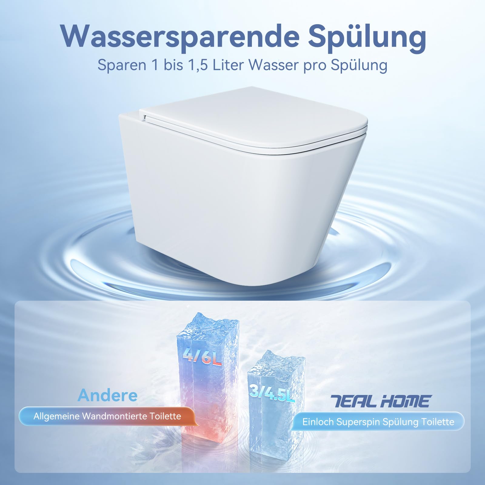 Wisząca WC z wolnoopadającą deską – toaleta z jednootworową spłukiwaną superspinem – WC naścienna do WC dla gości – ceramiczna muszla klozetowa z miękkim domykaniem – 50,5 × 34 × 36 cm