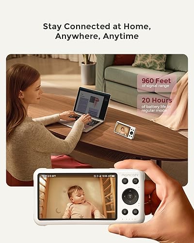 Miniatura 8 de Momcozy Monitor de bebé inteligente WiFi con cámara y audio, pantalla 1080P de 5 pulgadas con montaje en pared, detección de movimiento y llanto,