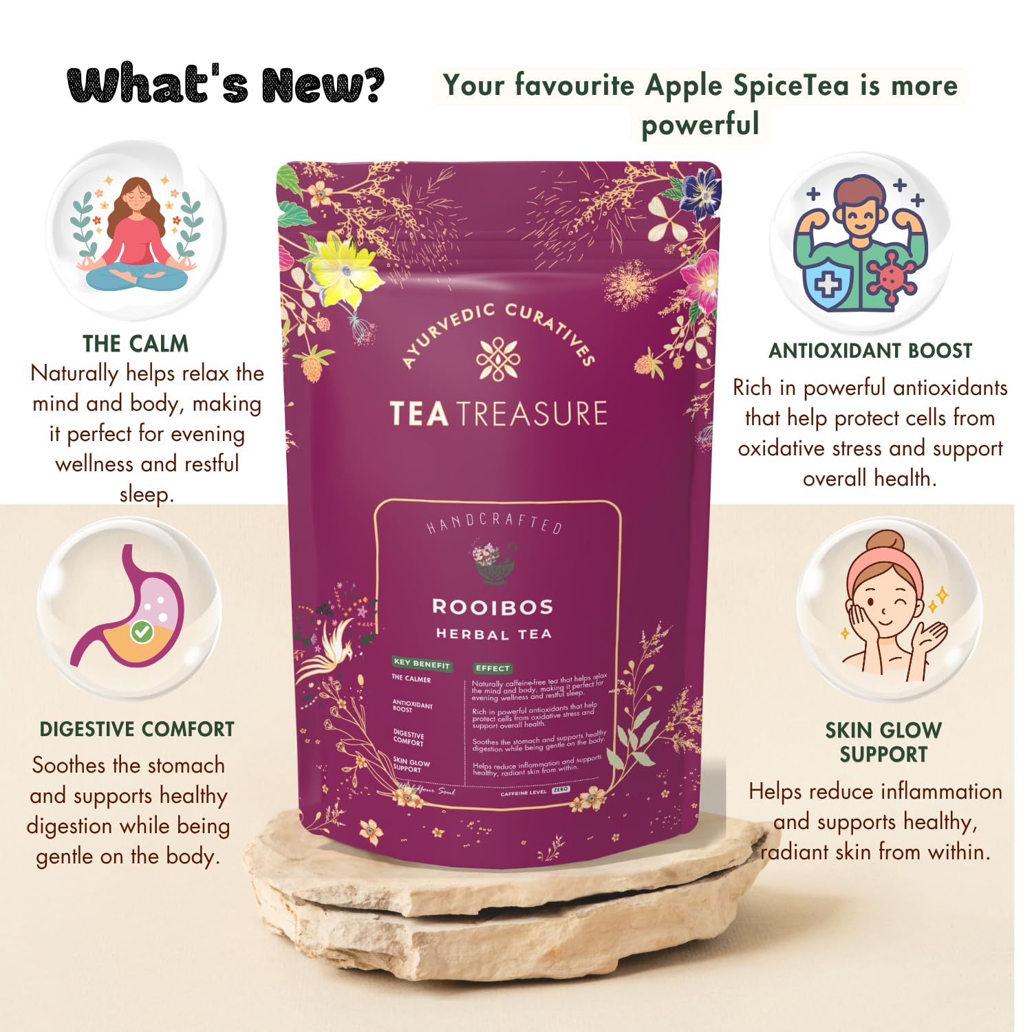 Tea Treasure South African Rooibos Red Tea | Caffeine Free, Rich Antioxidant, helps in Diabetes, Blood Sugar|Improves Skin & Heart Health |Boosts Immunity |50gm
