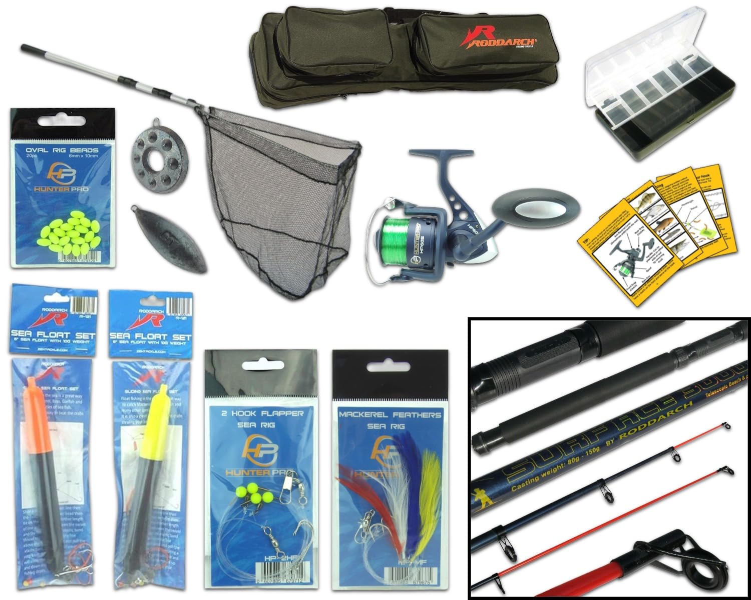 Travel Sea Fishing Kit: 10 ft Telescopic Surf Ace Rod and HP60S Reel with 600D Holdall and Full Tackle Set