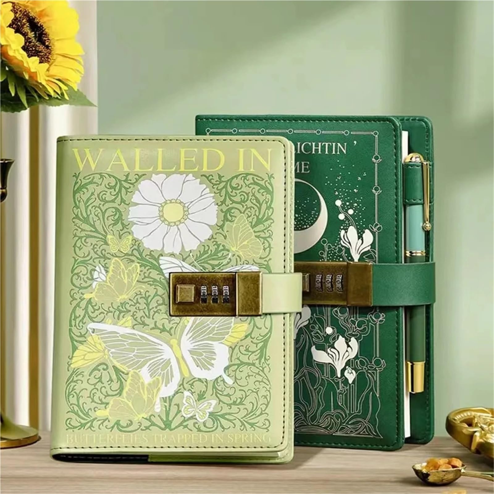 Tagebuch Mit Schloss Vintage Leder B6 Journal Notizbuch mit Schloss 224 Seiten passwortgeschütztes Tagebuch Planer Organizer Schreibwarenbedarf(Light Green)