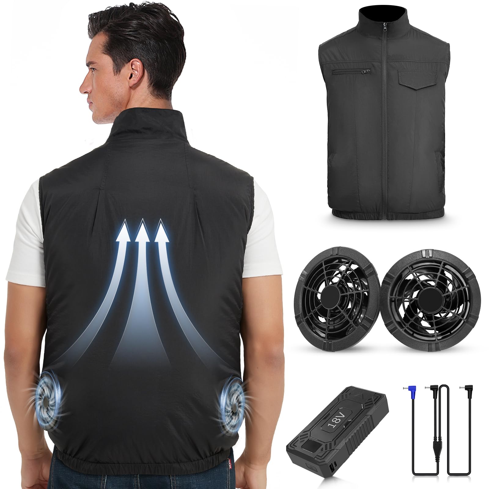 FERNIDA Koelvest met 10.000 mAh 7,4 V accu, elektrisch verkoelend vest met 4 ventilatoren voor zomer, warm weer, ademende koelkleding voor mannen en vrouwen, grijs, S