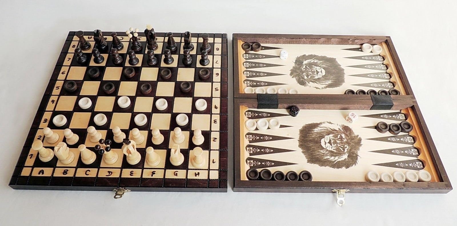 Master of Chess Wooden Chessboard 35 cm / 14 in - 3 in 1 Handcrafted Small Backgammon, Checkers, Portable Chess Board - Folding Chess Set for Kids and Adults