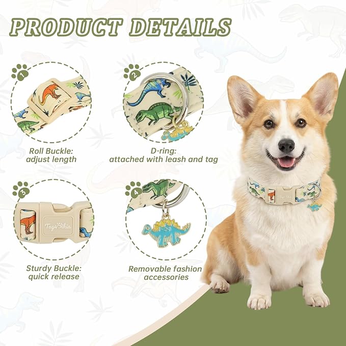 Collar para perro pequeño talla S con estampado dinosaurio miniatura 2