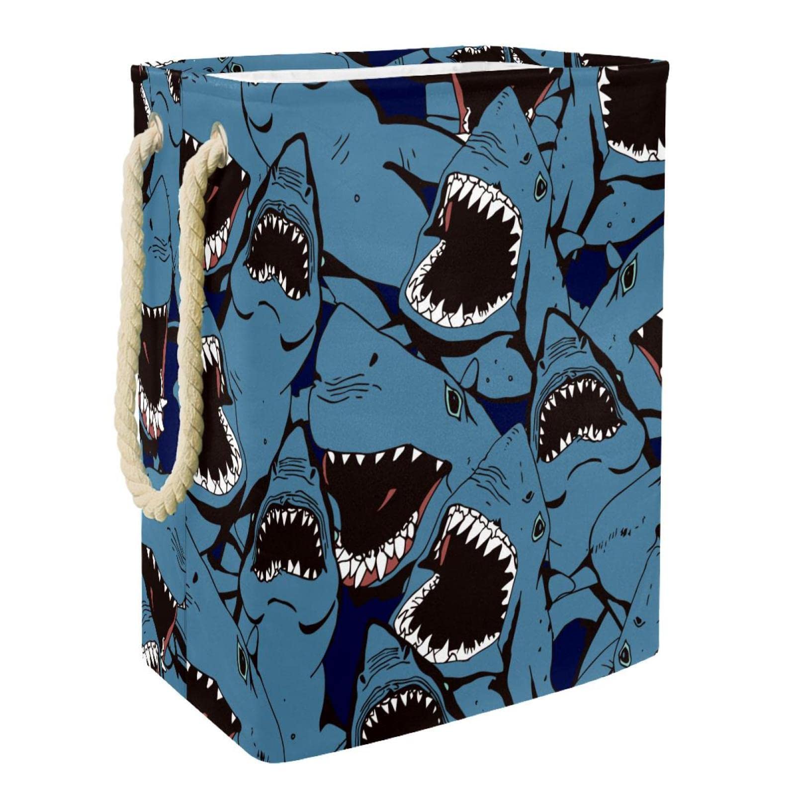 Panier à linge requins bleus grand volume avec poignées pour dortoir et chambre