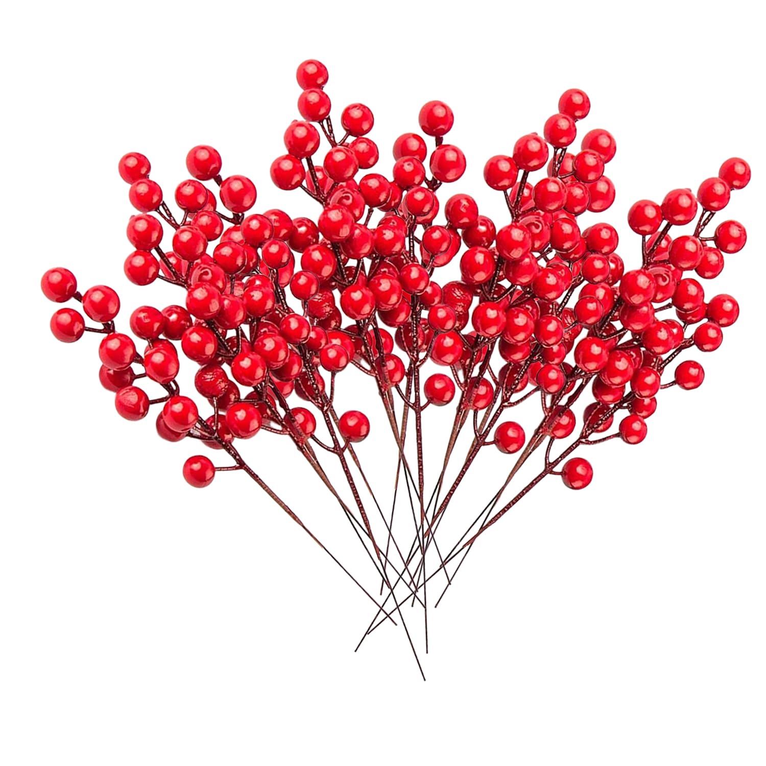 Christmas Artificial Holly Berries, 16 Pieces Red Artificial Berry Stem Ornaments, 8 Inche Artificial Red Berry Stems, Red Berries for Christmas Tree, DIY Xmas Wreath, Holiday and Home Decoration