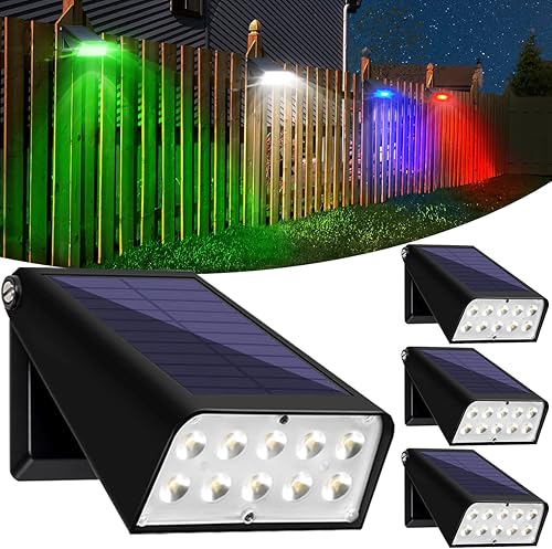 GUYULUX Luces solares RGBW que cambian de color al aire libre, funciona con energía solar, luces de cubierta del atardecer al amanecer, 6 modos