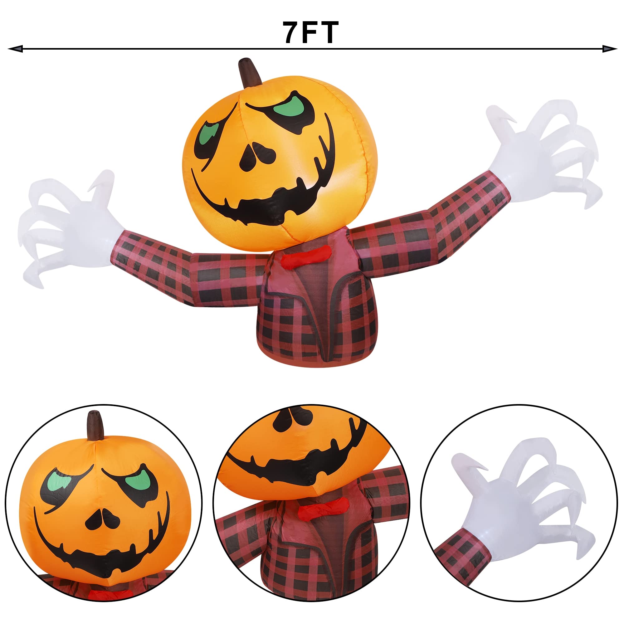 Youngfan Halloween nadmuchiwany duch dyni o długości 7 stóp Nadmuchiwany duch dyni Jack-O-Lantern na zewnątrz ze światłami LED, idealny na podwórko, ogród, imprezę i uroczystości
