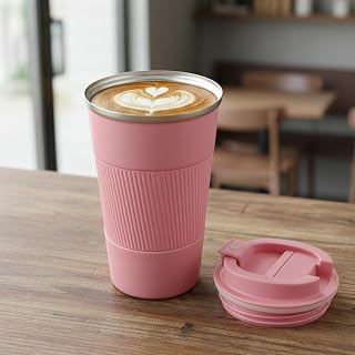 12oz Insulated Travel Coffee Mug with Leakproof Lid, Vacuum Stainless Steel Reusable Coffee Cup, Spill Proof Coffee Tumbler to Go for Hot & Cold Drinks, Car & Office Use pink
