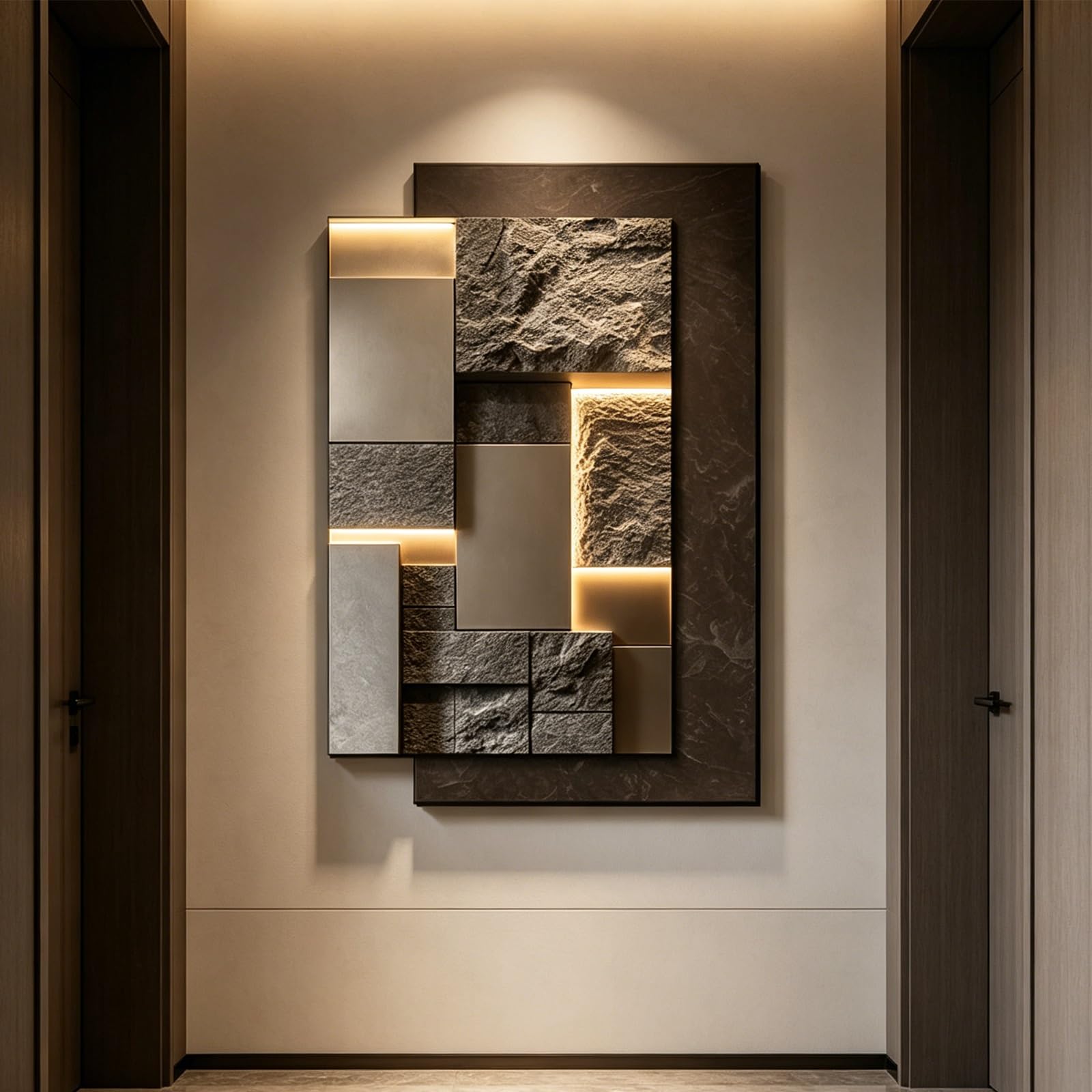 PGZMDTWI 3D Sandstone LED Remote Abstract Vertical Sculpture,Modern Living Room Entryway Hallway Wall Ornament(B,100 * 150CM 9.4 * 59.1IN)