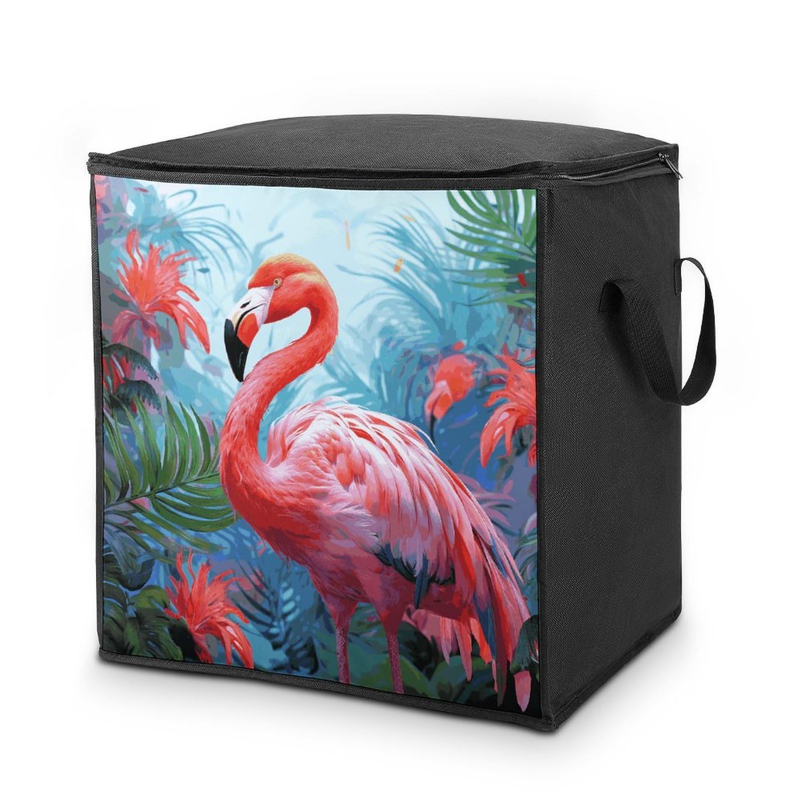 Painted Flamingo Storage Bag with Zippers And Handle Extra Large Bedding Comforter Storage Bag Foldable Blanket Storage Bags Fabric Moving Bags for Closet Organizer (70L)