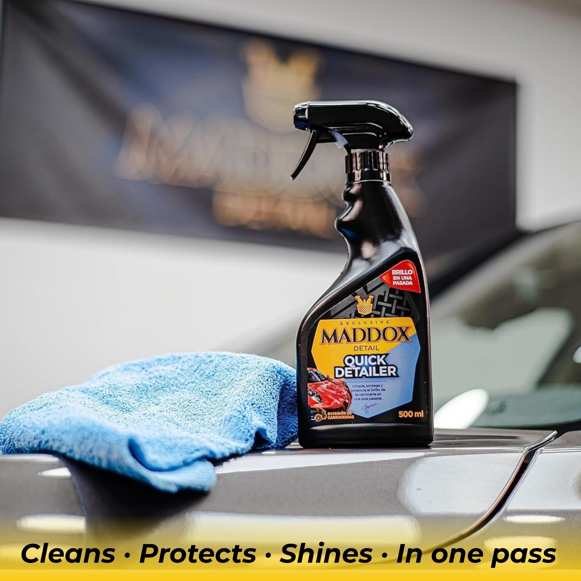 Maddox Detail - Cera Abrillantador y Protector Hidrofóbico para Coche | Efecto Brillo Intenso y Tacto Sedoso | Protección Intensa para Pintura | Mantenimiento entre Lavados | Quick Detailer 500ml