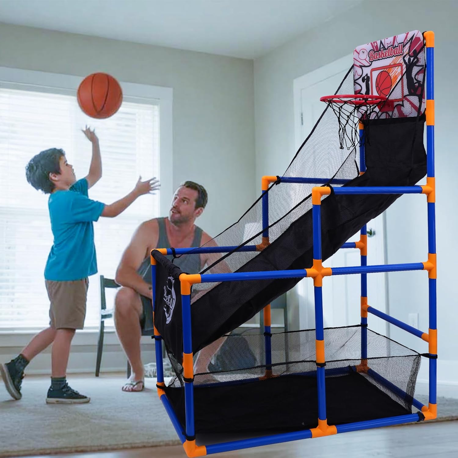 Nattork Arcade Basketball Game Set with 4 Balls and Hoop, Kids Basketball Hoop Indoor Outdoor Sports Toy Gifts for Kids Boys Girls 3-8 Years Old, Air Pump Included, Ideal for Gifts