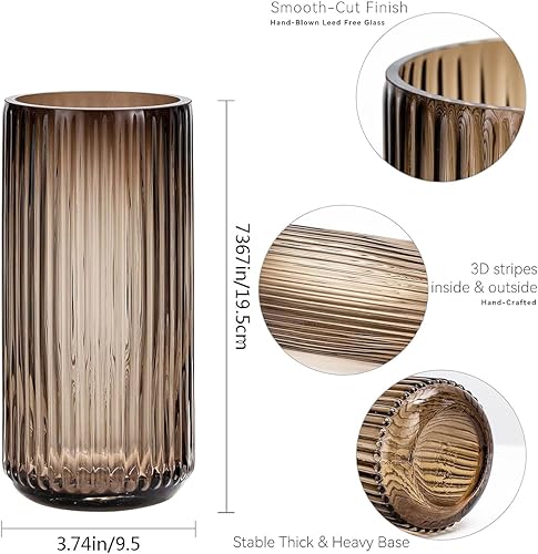 Miniatura 2 de Florero de cristal grueso, jarrón cilíndrico acanalado para mesa de comedor de granja, centros de mesa, decoración, estantería, mesa de comedor,