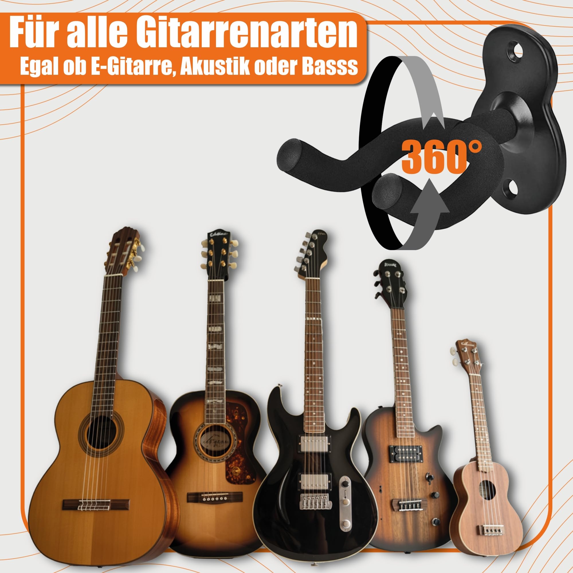 Supporto Da Parete Per Chitarra In Metallo – Con Rivestimento EVA, Regolabile, Per Chitarra Acustica, Elettrica E Basso