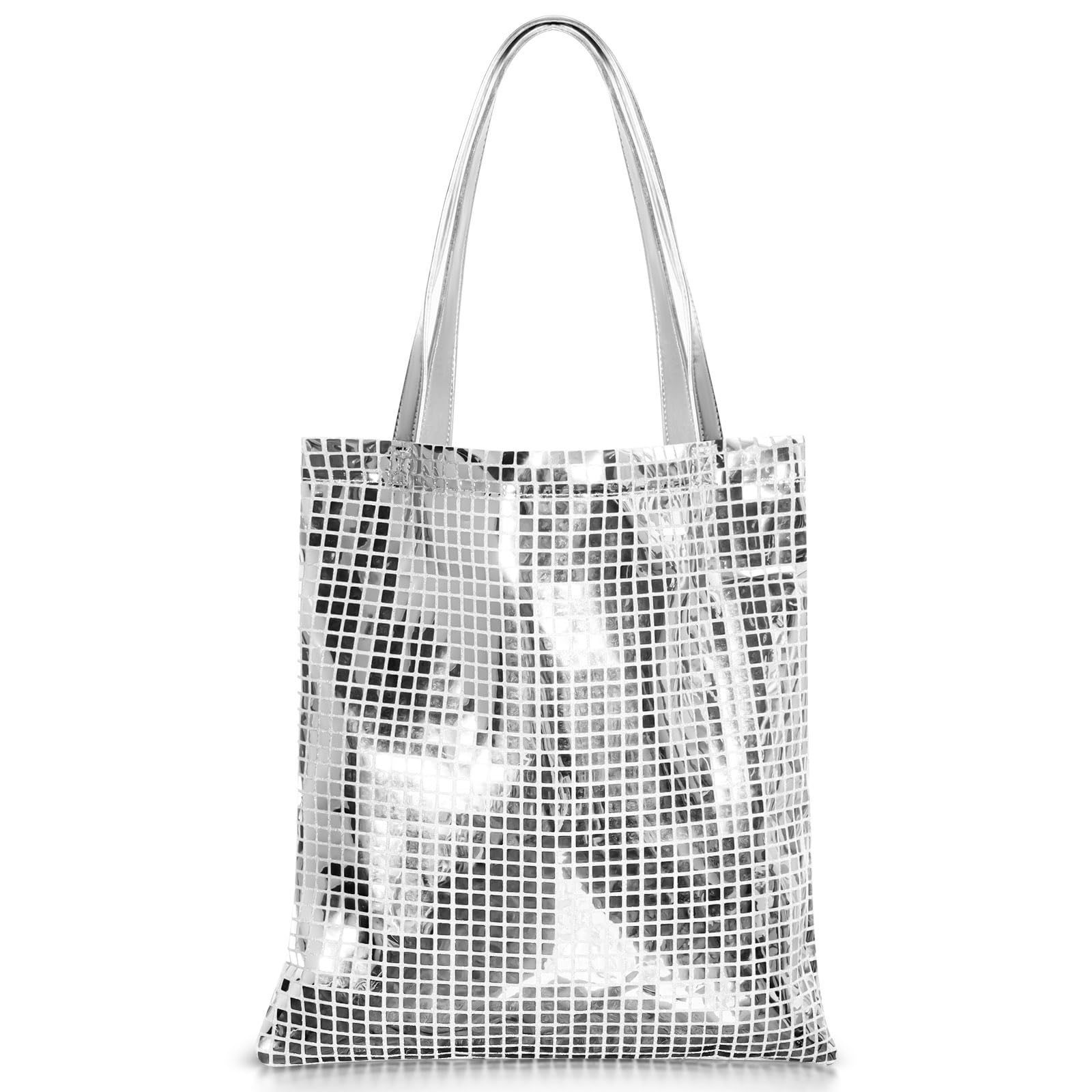 Paterr Silver Disco Ball Tote Bag for Women Sequin Glitter Reusable