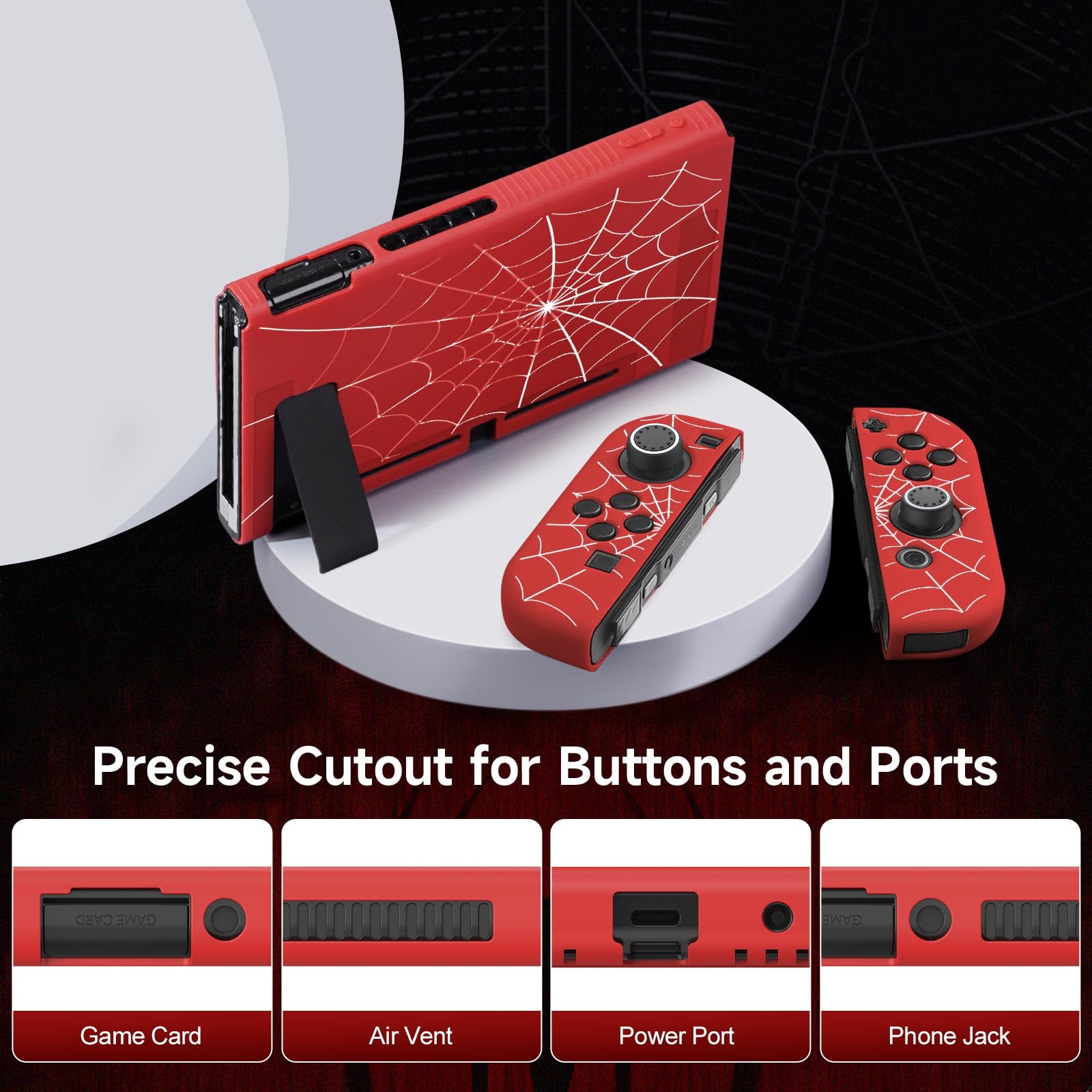 JINGDU Etui ochronne na Switch 2017 NS, dokowalny miękki ochraniacz TPU, wąskie, amortyzujące wstrząsy, odporne na zarysowania, z uchwytami na kciuki (pajęczyna, czerwony)