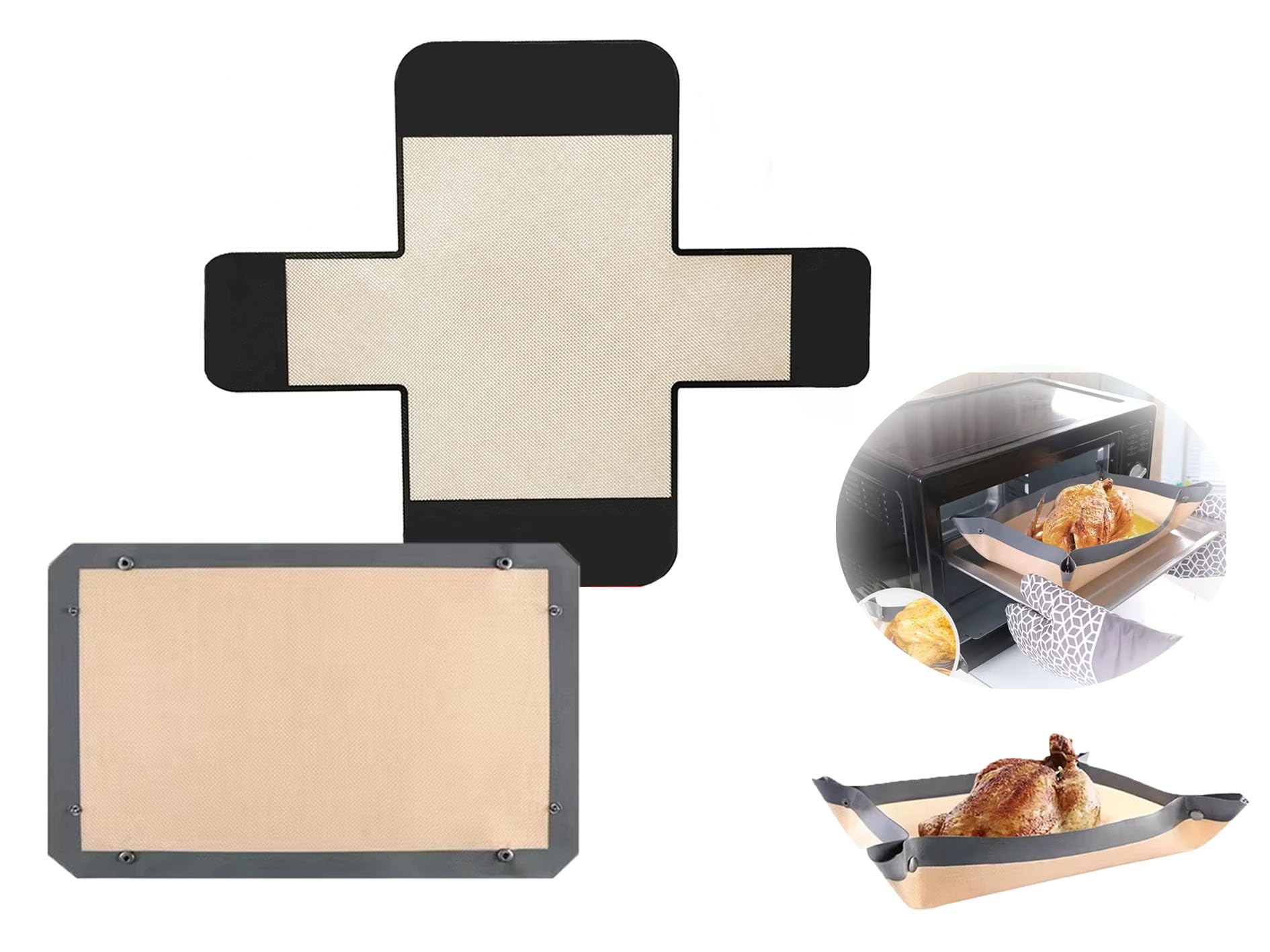 2pcs Baking Mats, Silicone Baking Mat with Button, Silicone Bread Loaf Pan Liner, Reusable Nonstick Baking Mat Set for Cookies/Bread/Cake/Roast Chicken