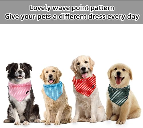 Miniatura 5 de Pañuelos para perros, diseño de punto de onda roja, ajustable, lindo pañuelo de algodón para perros grandes y medianos