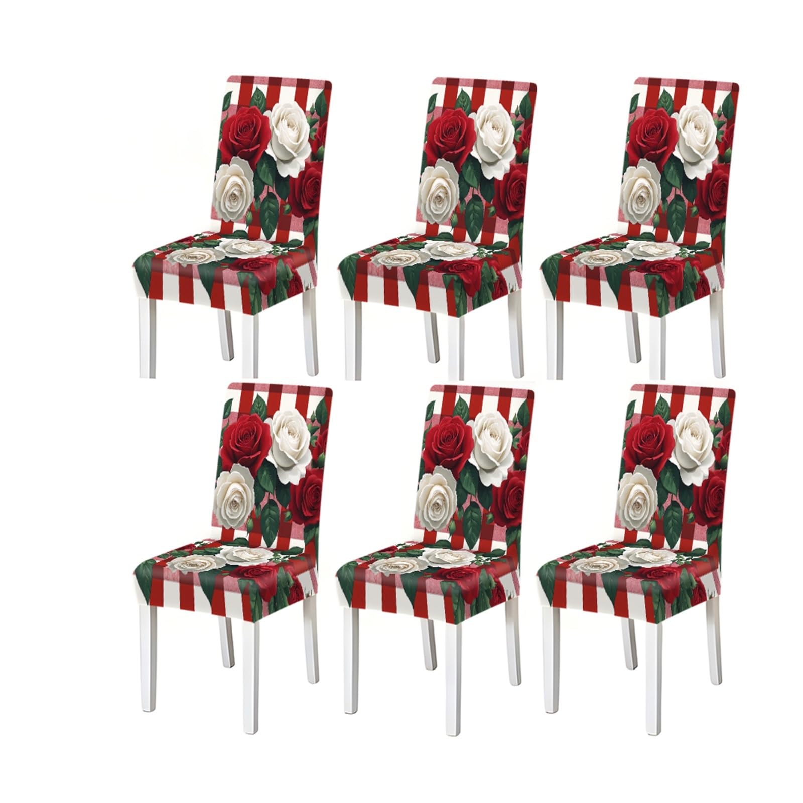 BOSUYBN Red White Rose Buffalo Plaid Pattern Print Dining Chair Covers Set Of 2/4/6, Stretch Slipcovers For Kitchen Dining Room Furniture Protectors for Home Dining Room(6PCSChair cover)