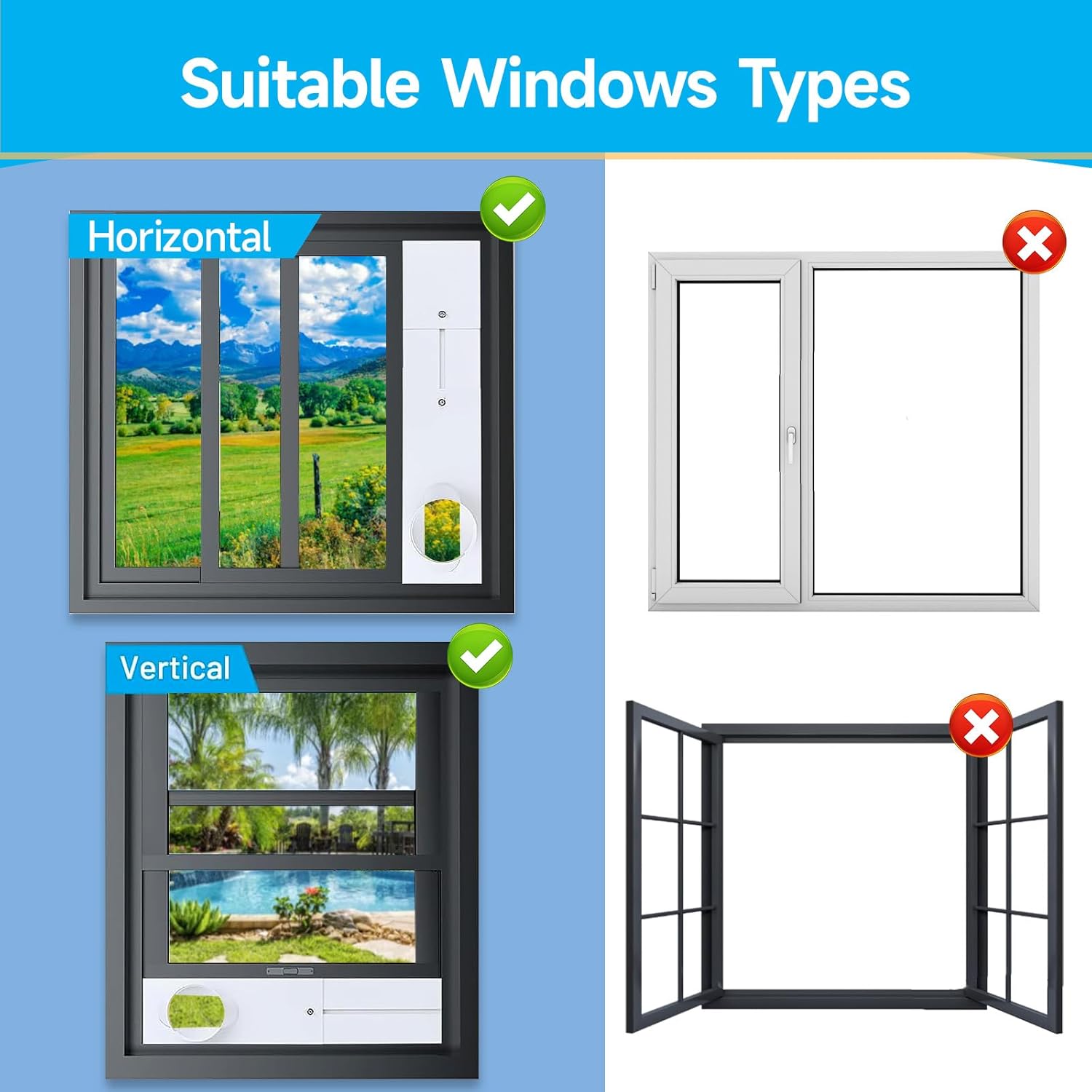 BAFFOGY Portable Air Conditioner Window Kit with Hose, 5.9“ Diameter 59” Length Adjustable Window Seal Kit for Horizontal or Vertical Window/AC Units