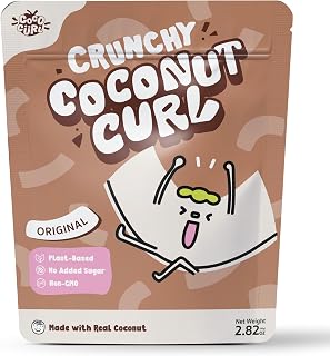 COCOCURL Crunchy Unsweetened Coconut Chips - Keto Gluten-Free Vegan Snack, Gently Toasted Thai Coconut Curls, 2.82oz Resealable Pouch