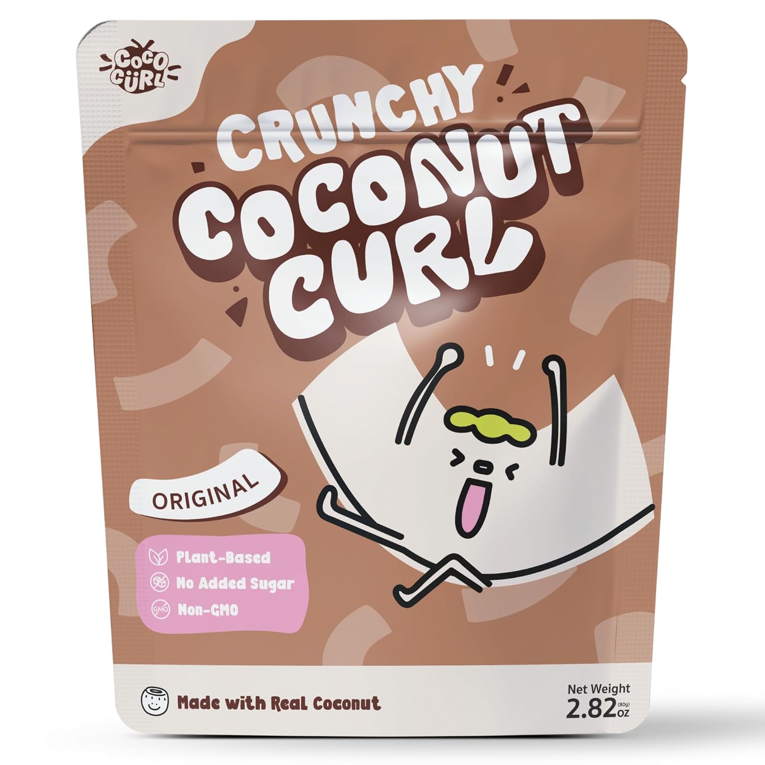 COCOCURL Crunchy Unsweetened Coconut Chips - Keto Gluten-Free Vegan Snack, Gently Toasted Thai Coconut Curls, 2.82oz Resealable Pouch