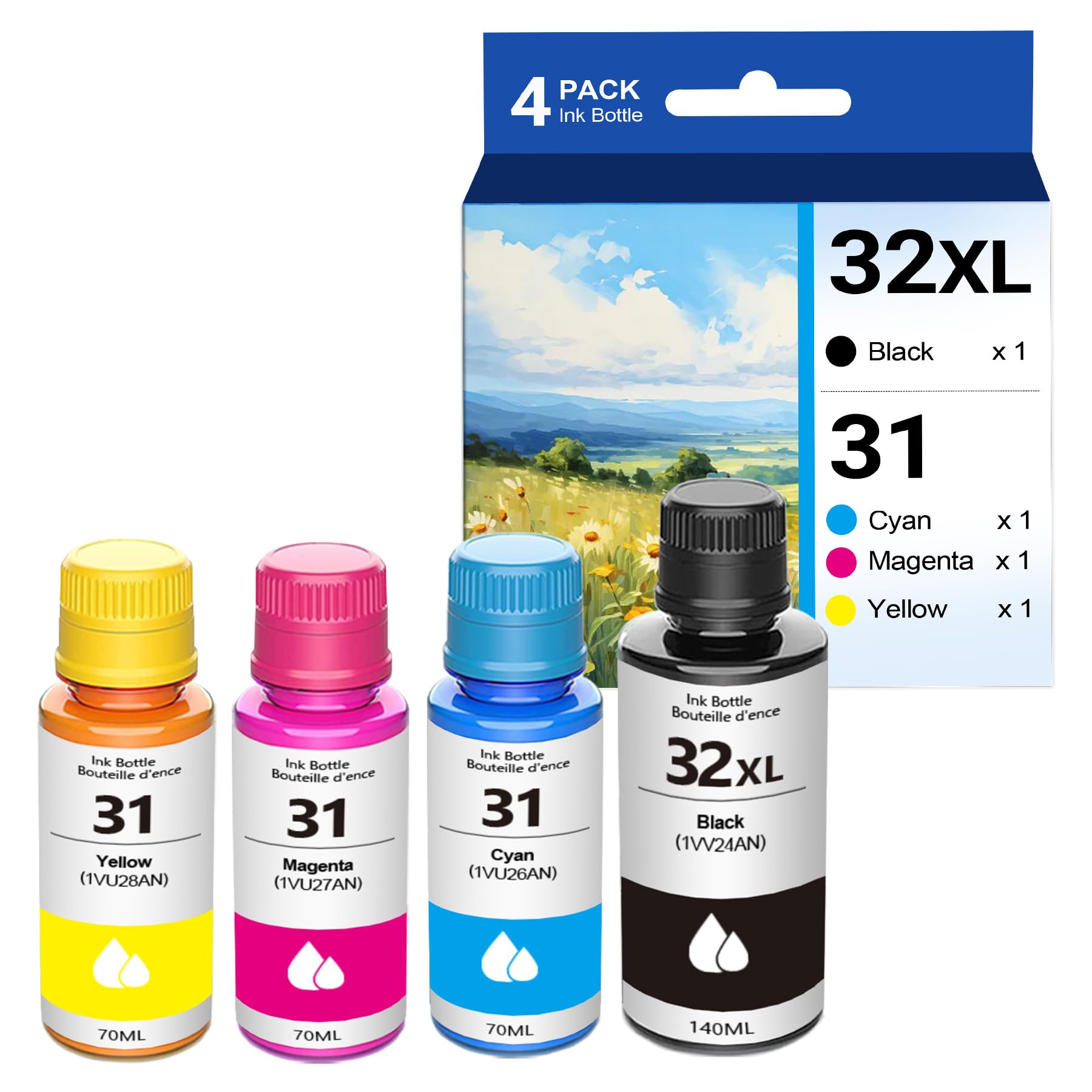 SANAIF 31 32XL Refill Ink Bottle Set - 1VV24AN 1VU26AN 1VU27AN 1VU28AN Replacement for HP Smart Tank 7301 6001 5101 5102 7001 7002 7602, Plus 651 551