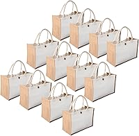 Vista 10 de Kaxilu Juego de 6 bolsas de yute para playa de 16.5 x 7 x 13 pulgadas con botón y asa para viajes, comestibles, damas de honor, bodas, compras