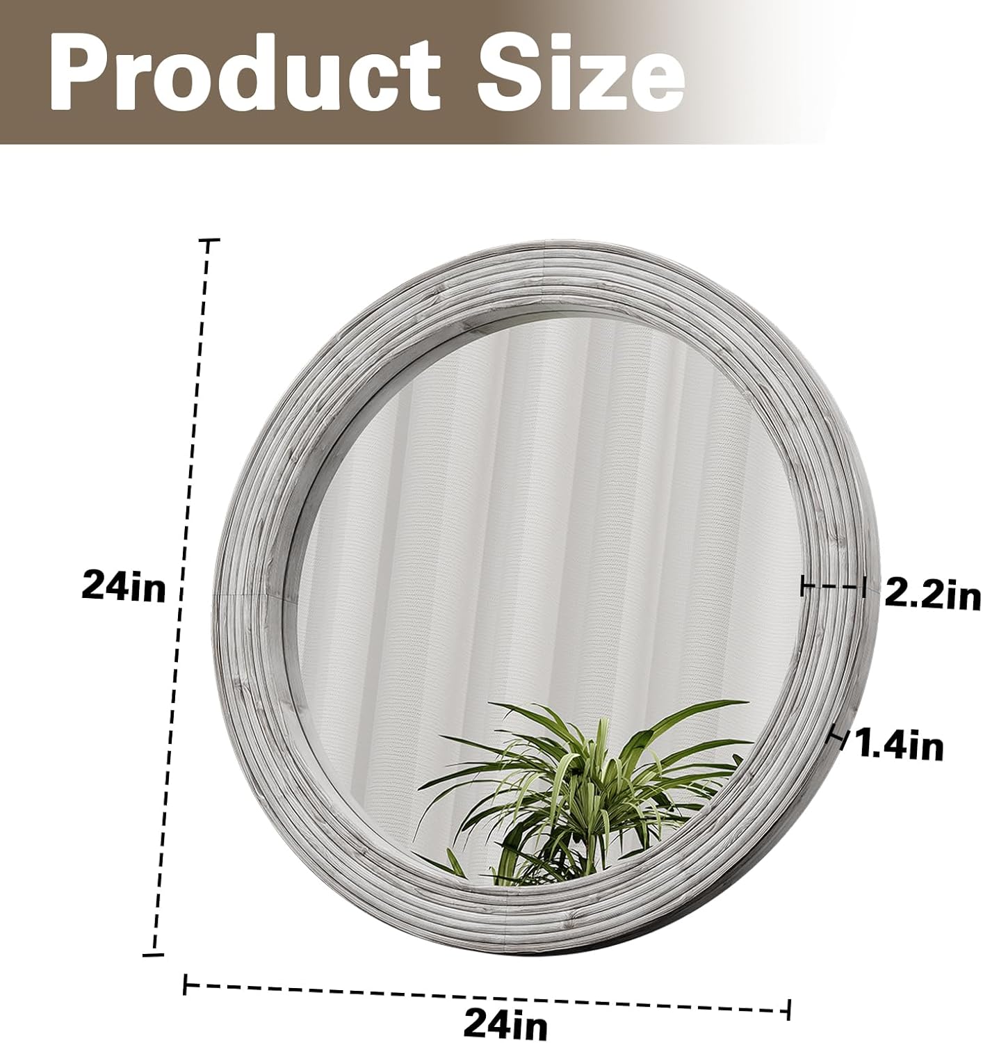 ULIKE Round Rustic Mirror for Bathroom, Farmhouse Mirror with Wood Frame, 24x24 Inch White Vanity Mirrors for Wall Decor of Bedroom or Living Room