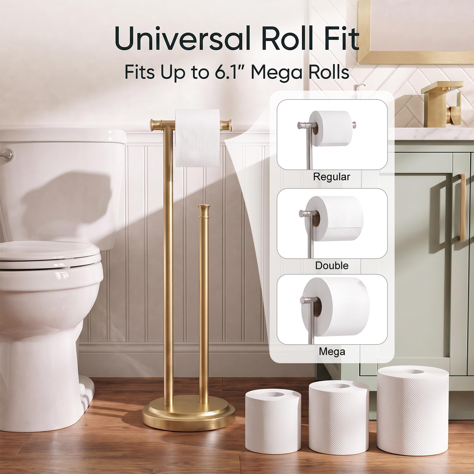 Hoimpro Toilet Paper Holder Stand Bathroom Free Standing Brushed Gold — Amazon image 7
