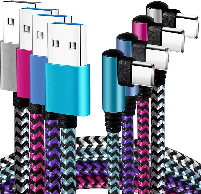 Teeind USB C Angle Cord: [90 Degree/6ft/4Pack] Nylon USB C Cable Compatible with Samsung Galaxy S10/S10e/9/Note 10, Charger Cable-[Blue/Black/Magenta/Purple]