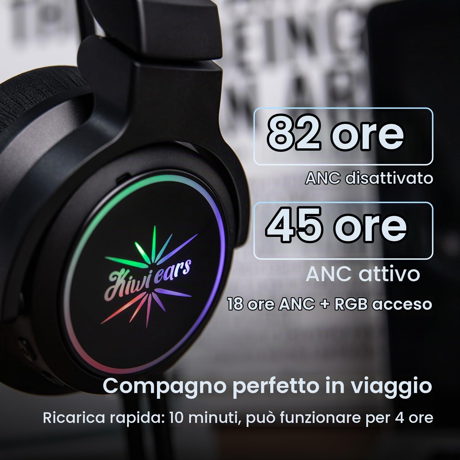 Linsoul Kiwi Ears Aventus Bluetooth 5.4 Over Ear Cuffie, Auricolari Senza Fili per DJ Studio Monitor, Auricolare da Gioco a Doppio Driver Dinamico con ANC Ibrido, 82H Tempo di Riproduzione per Gaming