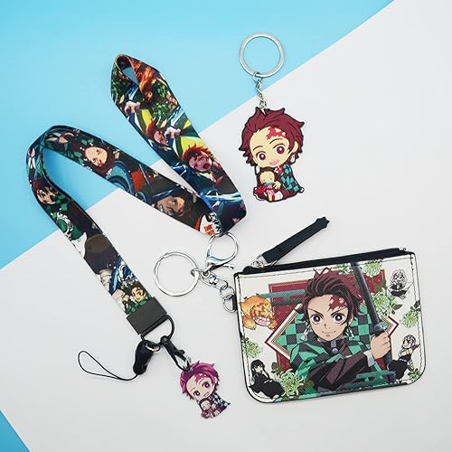 Miniatura 3 de Demon Anime Tanjiro - Bonita cartera con cordón y llavero, tarjetero para tarjetas de identificación con cordón, funda para tarjetas de cuello,