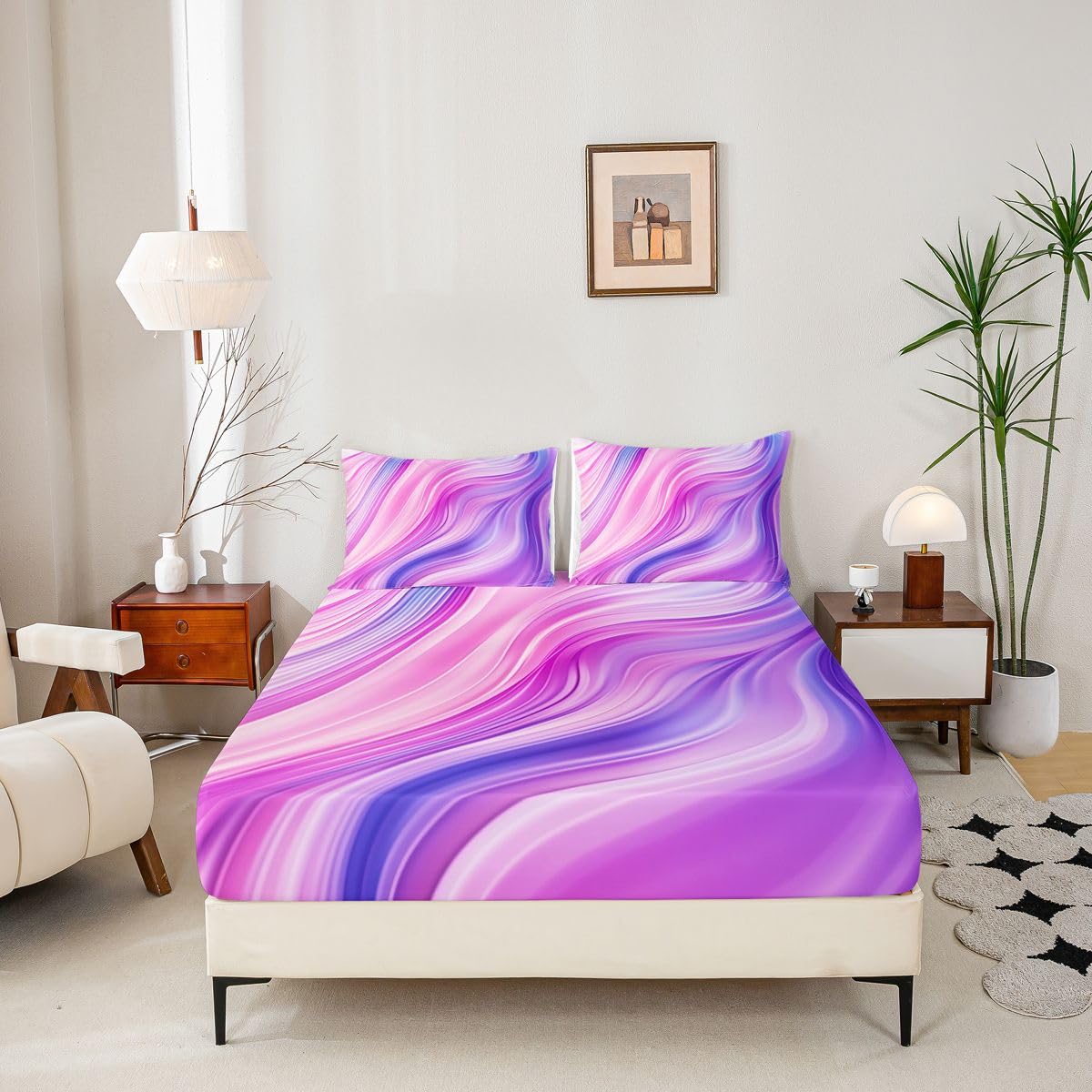 Manfei Juego de sábanas bajeras de 3 piezas estilo bohemio, teñido anudado, con 2 fundas de almohada, decoración de habitación de niños y niñas, color pastel fluido, suave, 3 piezas (sin plana)