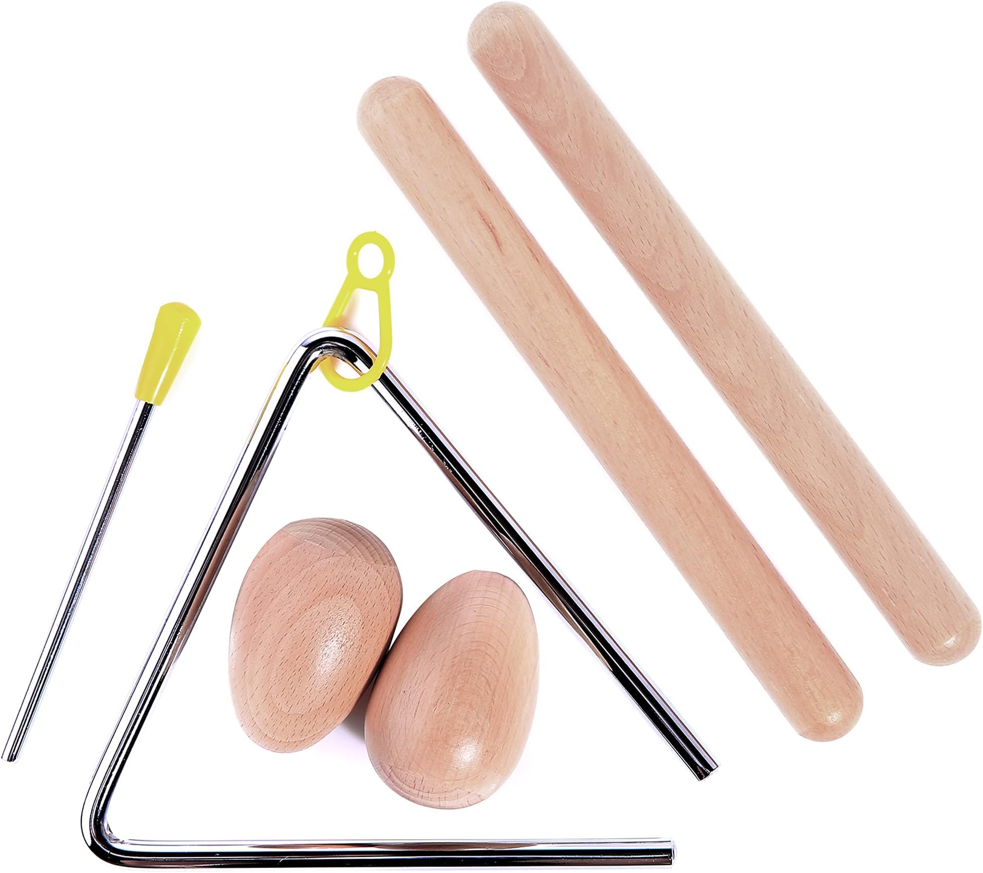 5 Pcs Musical Percussion Instrument Set for Kids, Include 1 Pair Wood Claves Rhythm Sticks, 1 Pair Wood Egg Shakers and 1 Set Musical Triangle Percussion