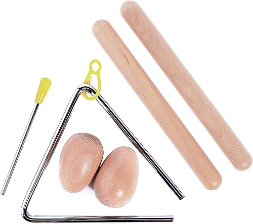 Juego de 5 instrumentos de percusión musical para niños, incluye 1 par de clavos de madera, 1 par de cocteleras de huevos de madera y 1 juego de