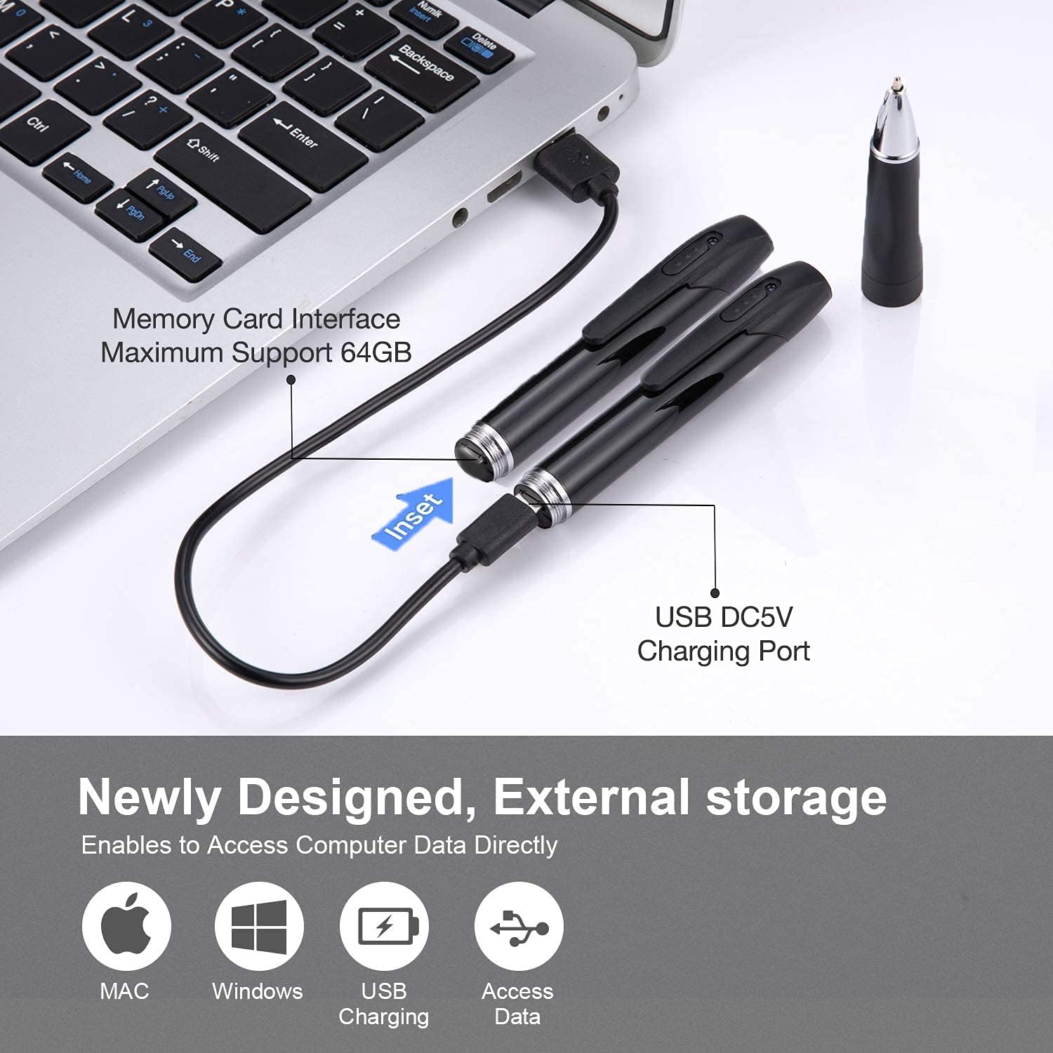 RoyalStar Pen Camera, Hidden Mini Spy Camera (with 64GB SD Memory Card) Portable Camera Pen Full 1080P HD Video Image Quality, Nanny Cam, Home, Office and Class Learning Black