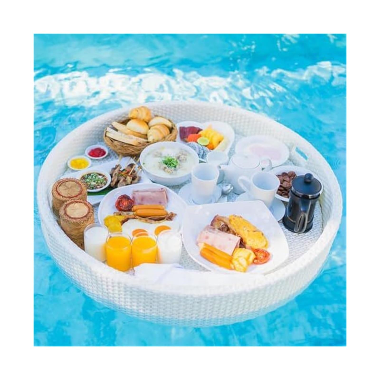 Bandeja de ratán tejida a mano para desayuno junto a la piscina y entretenimiento en casa, organizador de café y té