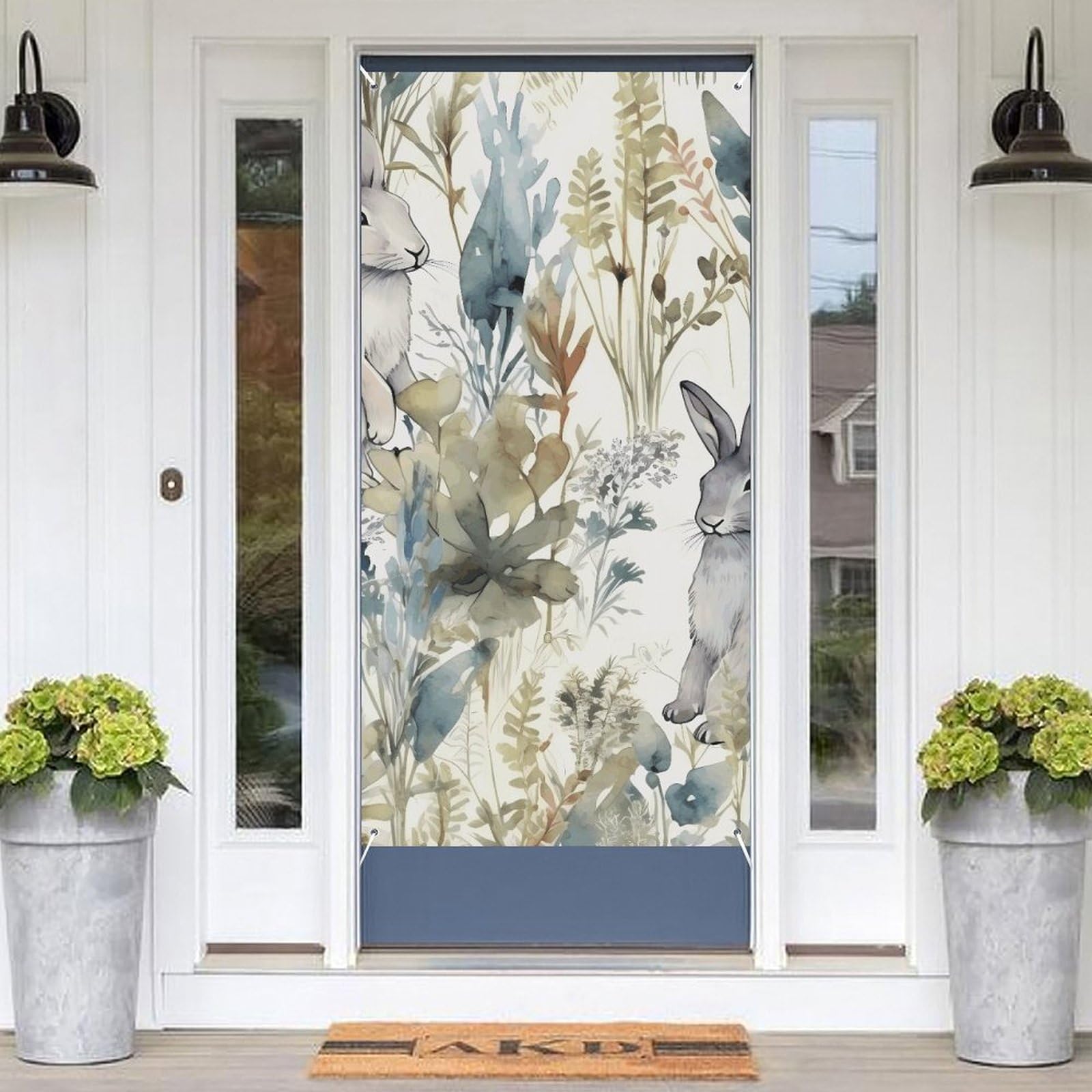 KLOPH Door Cover Decoration Welcome Door Banner Porch Sign Photo Background Door Curtains for Doorway Privacy Window Curtain Hand Drawn Rabbit Door Porch Cover Indoor Outdoor Decor 70.9x35.4in